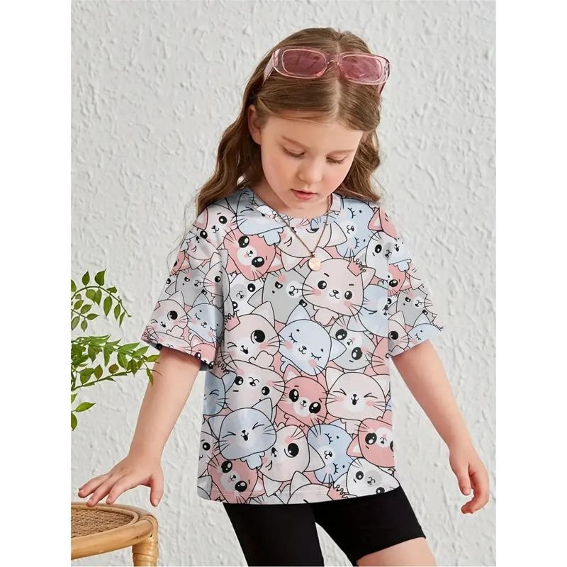 Girls' Clothing Fashion Casual T-Shirts 3d Print Cute Personality Daily Girls' T-Shirts Summer Short Sleeved T-Shirts