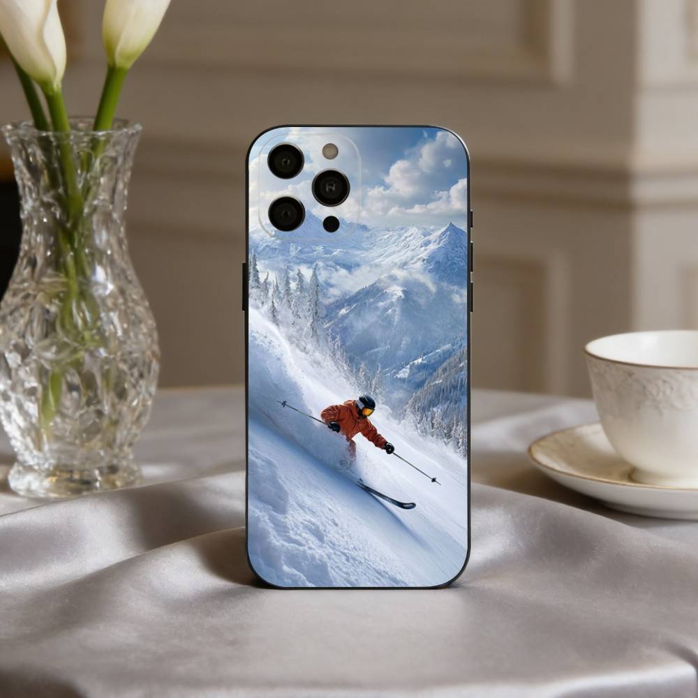 S-Schnee M-Berg Skifahren Ski Handyhülle Für iPhone 17,16,15,14,13,12,11 Plus,Pro Max,XS,Weiche Silikon Schwarze Hülle