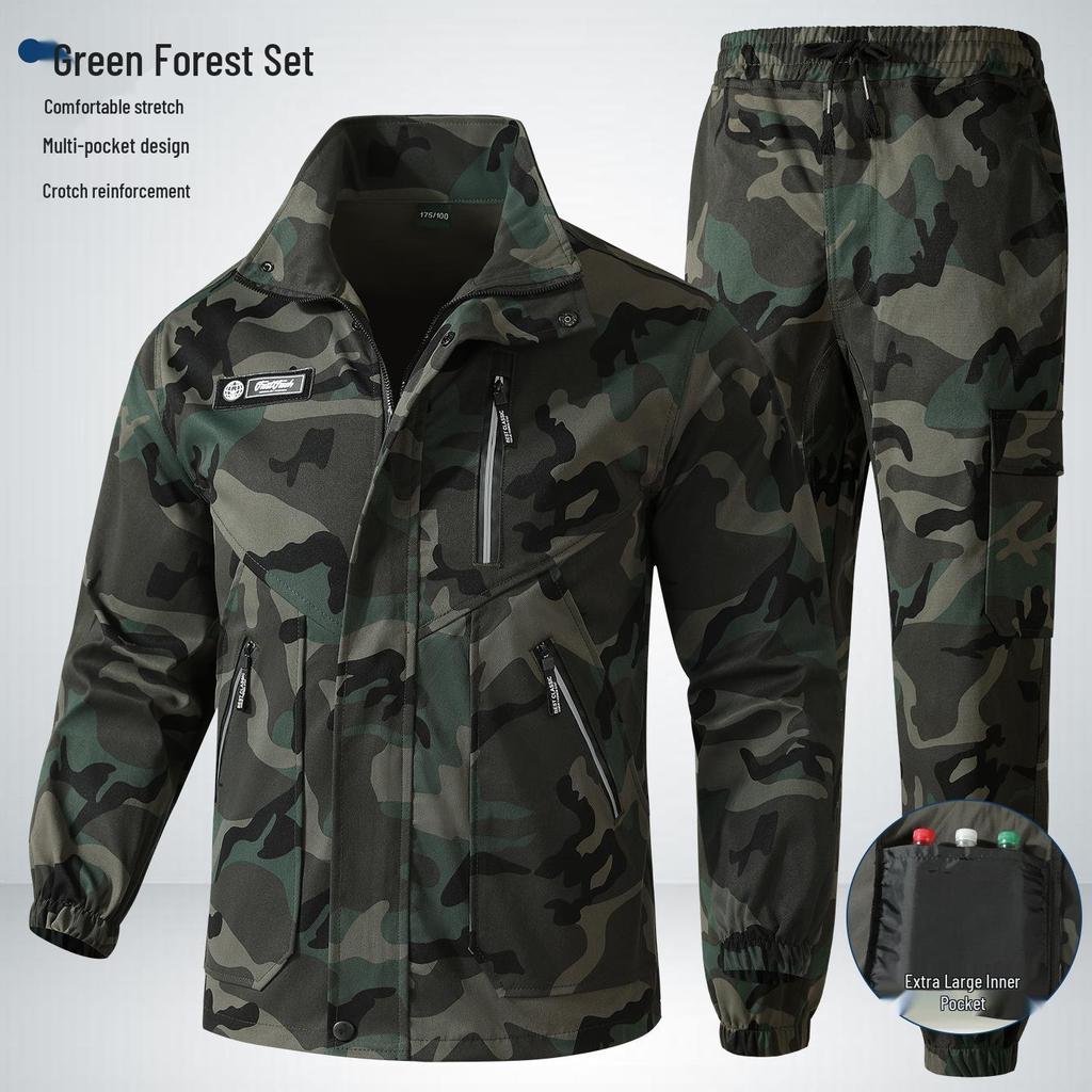 Completo Tuta Mimetica Elasticizzato: Abbigliamento da lavoro unisex, resistente all'usura e traspirante, perfetto per la primavera e l'autunno, tattico e per la protezione del lavoro.