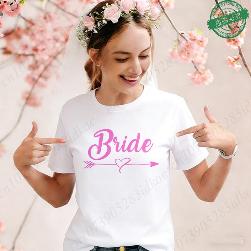 Team Bride Squad Matching T-Shirts, Arrow Heart Graphic Tees, Short Sleeve O Neck Tops for Bachelorette Party & Bridal Shower