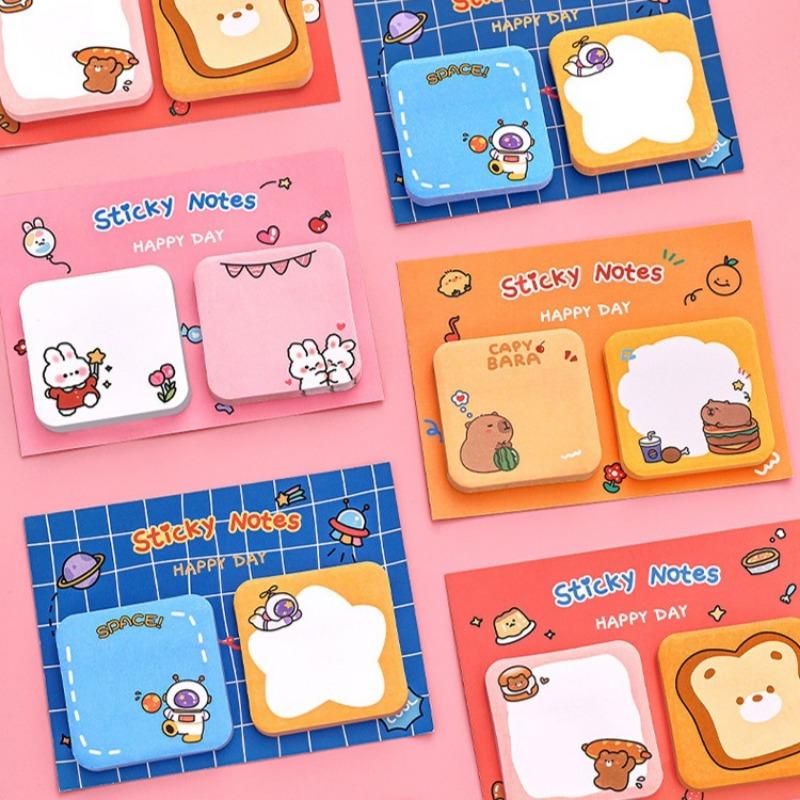 20Pcs Cartoon Animal Sticky Notes Sticker Cute Rabbit Bear Capybara Astronaut Memo Pad School Office Stationery