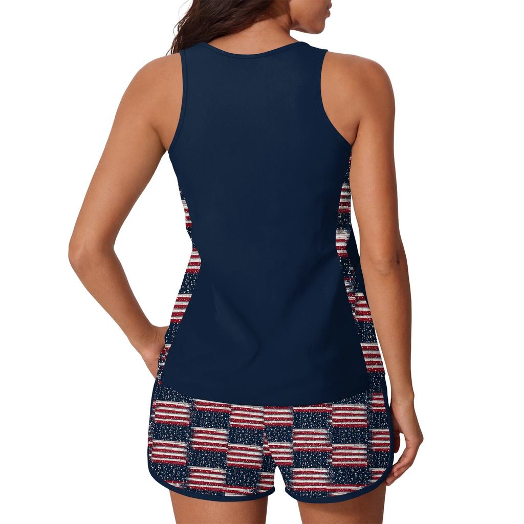 Women’s Tankini Two Piece Swimsuit with Sleeveless Tank Top and Printed Shorts Athletic Swimwear Set for Outdoor Activities