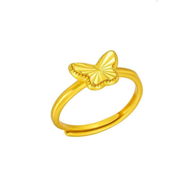 Gold Plated Laser Cut Butterfly Women's Stainless Steel Ring