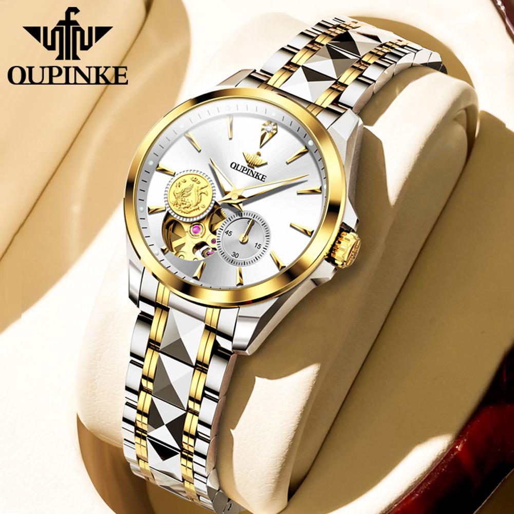OUPINKE 3260 Watch For Women Real Diamond Waterproof Luxury Business Mechanical Hand Clock Hollow Luminous Elegant Woman Watches