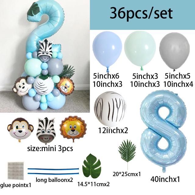 40 Inch Digital Zebra Forest Animal Balloon Set Digital Combination Column Balloon Children'S Birthday Arrangement