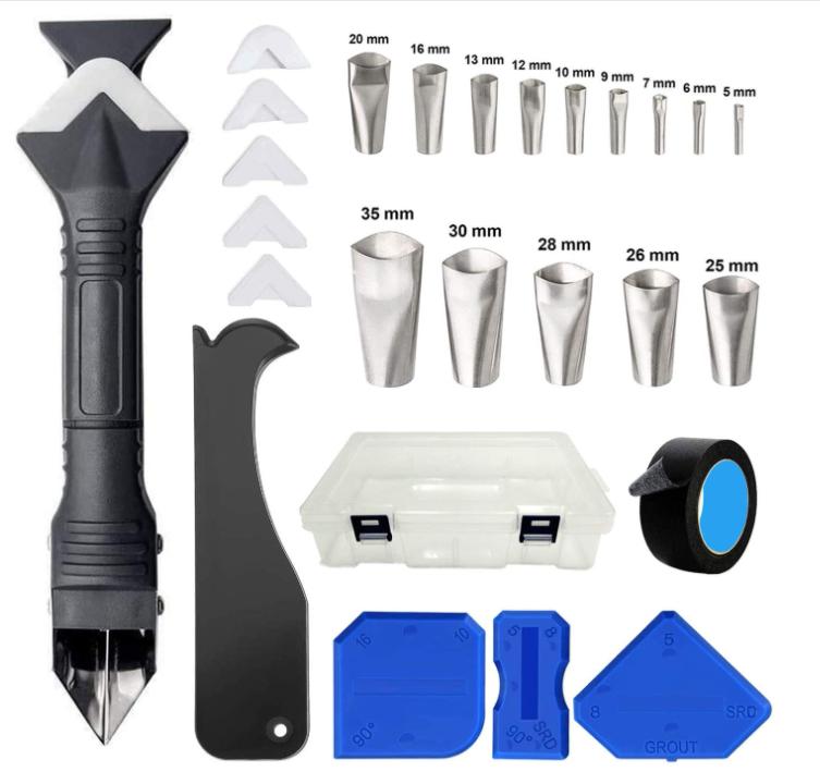 6 in 1 Silicone Caulking Tools, Caulking Tool Set Stainless Steel Sealant Caulk Nozzle Kit, Applicator Finisher Kit Scraper