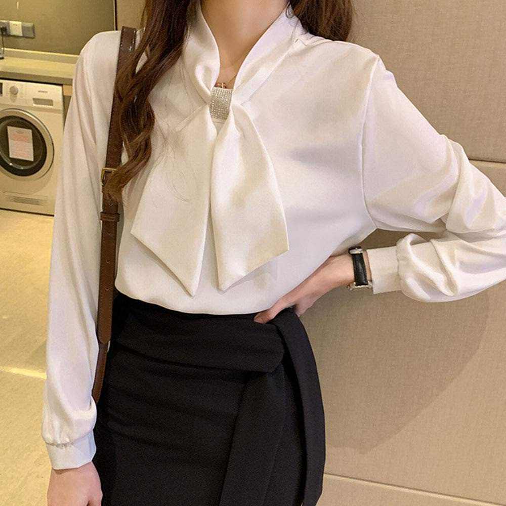 [SYitong] JFashion Bow Tie Blouse, Fresh and Flowy Blouse with Ribbon, Long Sleeved, Stylish, Office Casual Chiffon Blouse, Spring Clothing, Ribbon Bl