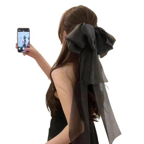 Women Hairpin Long Ribbon Oversized Spring Hair Clip Bowknot Decor Sweet Look Hair Styling Tool Hair