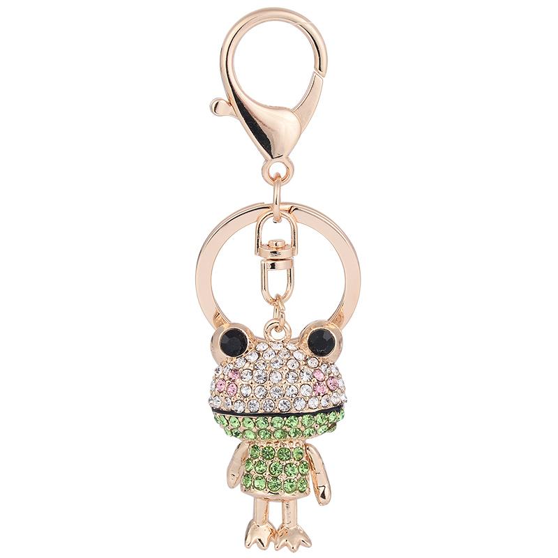 Cartoon Frog Key Chain Shy Prince and Princess Couple Key Ring Women's Bag Pendant Crystal Rhinestone Crafts