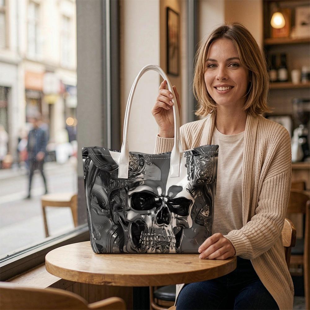 Stylish Skull Pattern Tote Bag for Daily Use Versatile Carryall Handbag