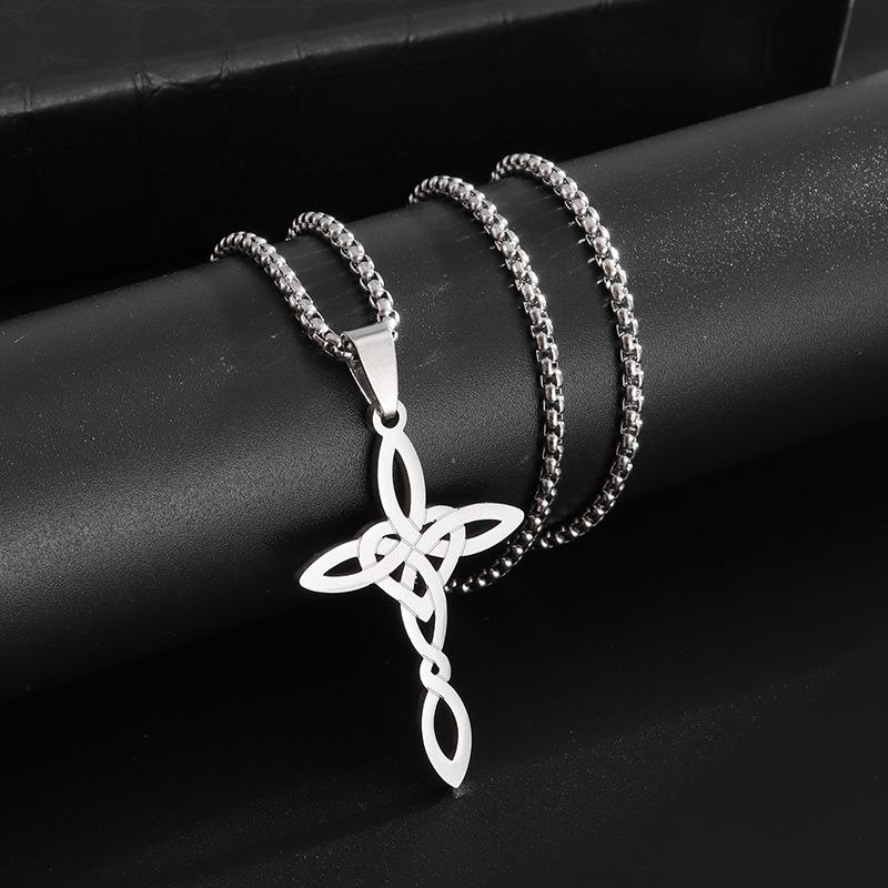 New Irish Knot Cross Necklace European and American Popular Four Sided Hollow Stainless Steel Pendant Trendy Necklace Decoration