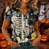 T-shirt d'Halloween pour femme à col en V et manches courtes, Haut décontracté élégant et confortable