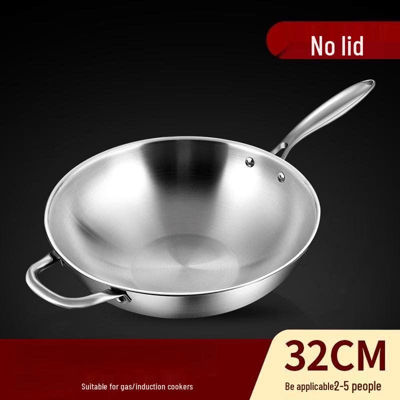 ZISIZ 32cm 316 Stainless Steel Non-Stick Wok