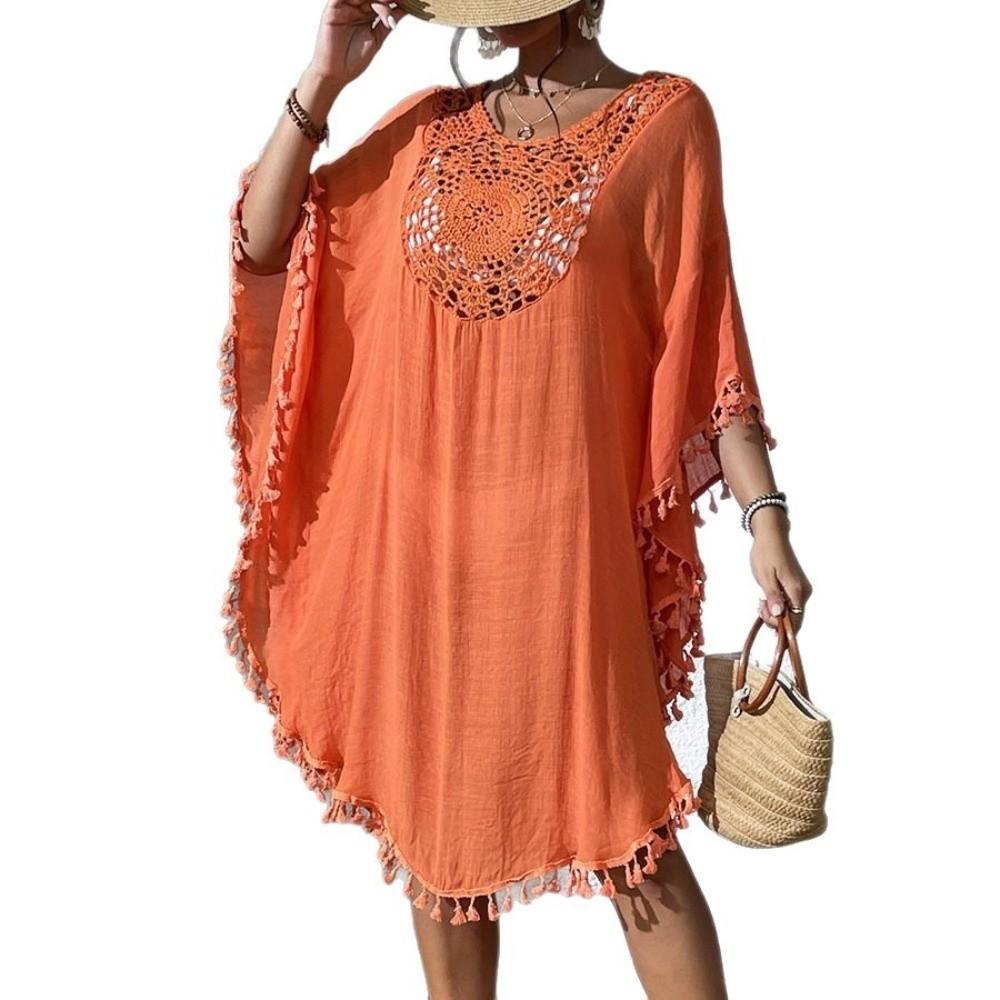 Hollow Out Summer Sunscreen Smock Loose Beachwear Shirt Fashion Bikini Cover-Ups  for Women