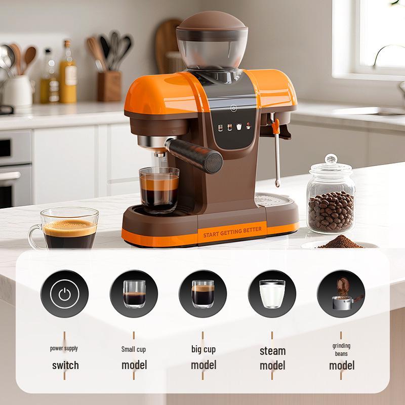 Italian Automatic Coffee Machine with 19-bar Pressure & Milk Frother - Home Use, Hot/Cold Options, Smart Operation, High Extraction.