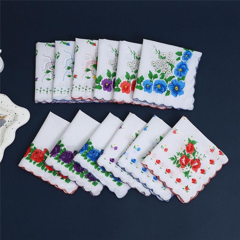 3Pcs 28x28cm 100% Cotton Flower Printed Children Hand Face Wipes Handkerchiefs Kindergarten Square Scarves