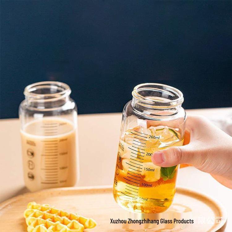 Portable 300ml Glass Water Cup with Scale for Milk, Coffee, Juice, and Beverages - Ideal for Travel and Students