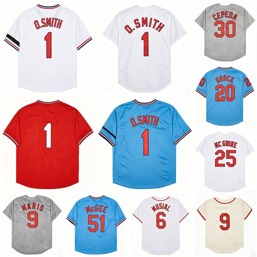 Men's Vintage-Style Stitched Baseball Jerseys 1 Ozzie Smith 6 Stan 9 Roger Maris 20 Lou Brock 45 Bob Gibson S-3XL