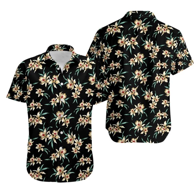 Loose Hibiscus Men's Shirt Short Sleeved Floral Beach Hawaiian Shirts Popular Bright Quick Dry Tops Customized Avatar Clothes