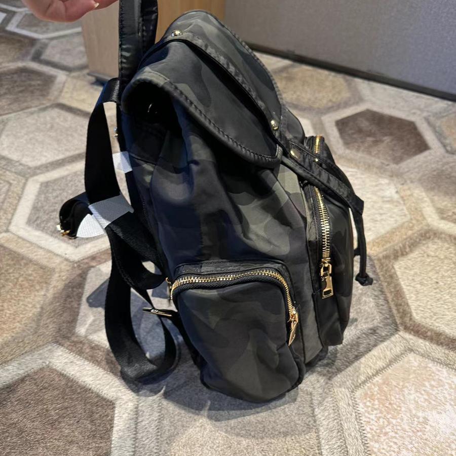 Fashionable drawstring nylon backpack for women large flip top student Rucksack college student Schoolbag Travel Bagpack Black