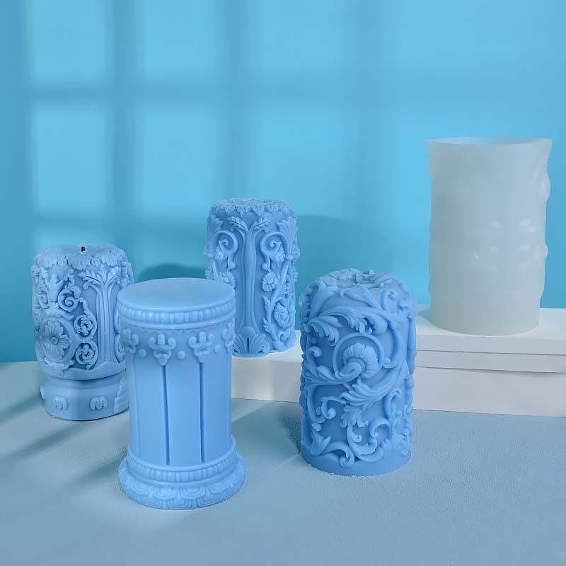 Relief flower cylinder candle silicone mold vine flower column Roman column concrete cement Rattan cylinder gypsum resin mold