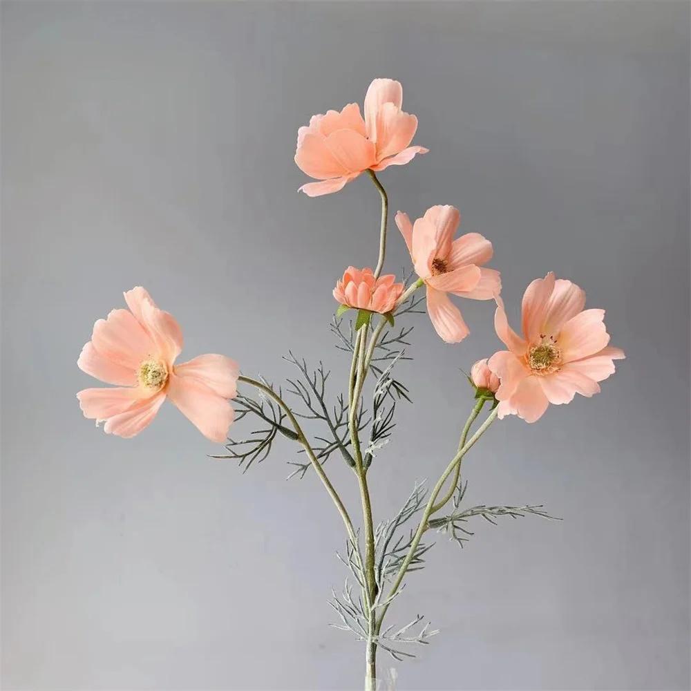 Artificial Gesang Flower Single Branch 4 Fork Queen Cosmos Fake Flower Silk Flower Bouquet Living Room Wedding Home Decoration
