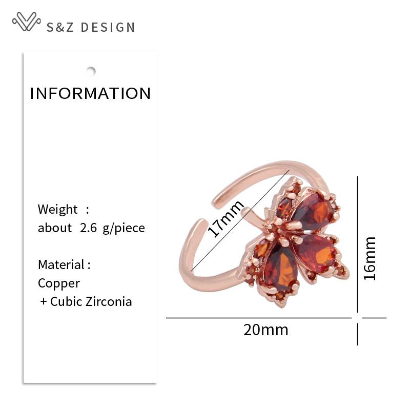 Fashion Cubic Zirconia Leaf Red Maple Adjustable Rings For Women Wedding Elegant Rose Gold Color Jewelry Gift