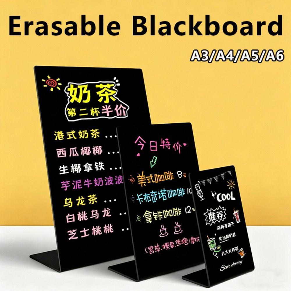 No Residue Acrylic Chalkboard Reusable Erasable Tabletop Sign A3/A4/A5/A6 Freestanding Handwritten Price List Sign School Office