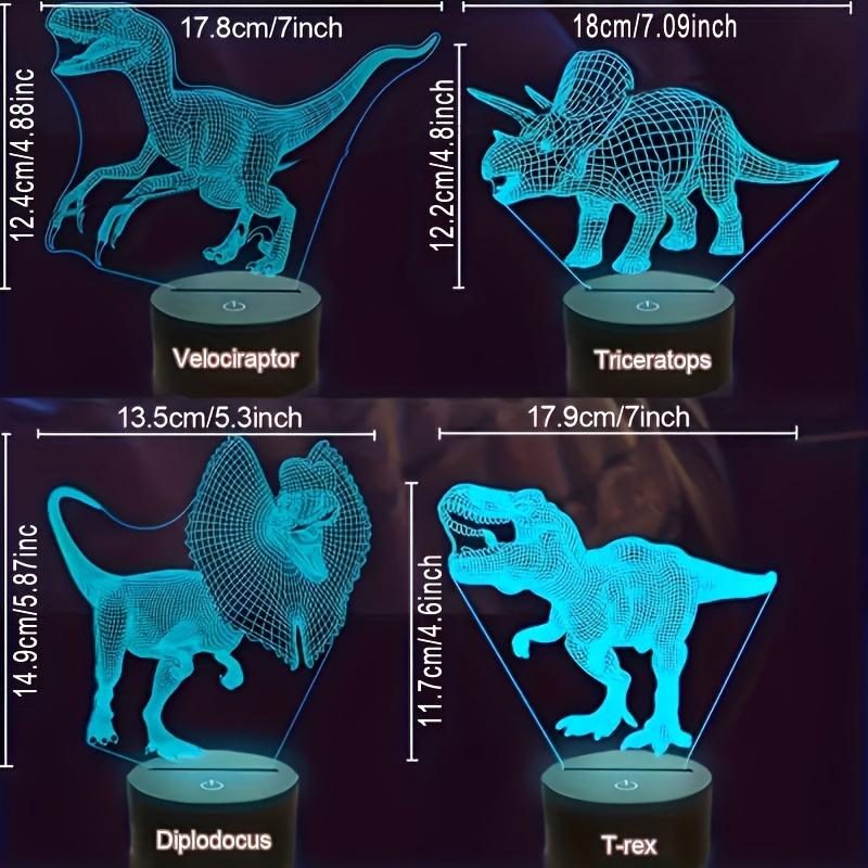 4pcs T-rex Dinosaur 3D Night Light (4 Patterns) With 1 Base, Remote Control & 16 Colors Changing & Dimmable & Gift Wrap