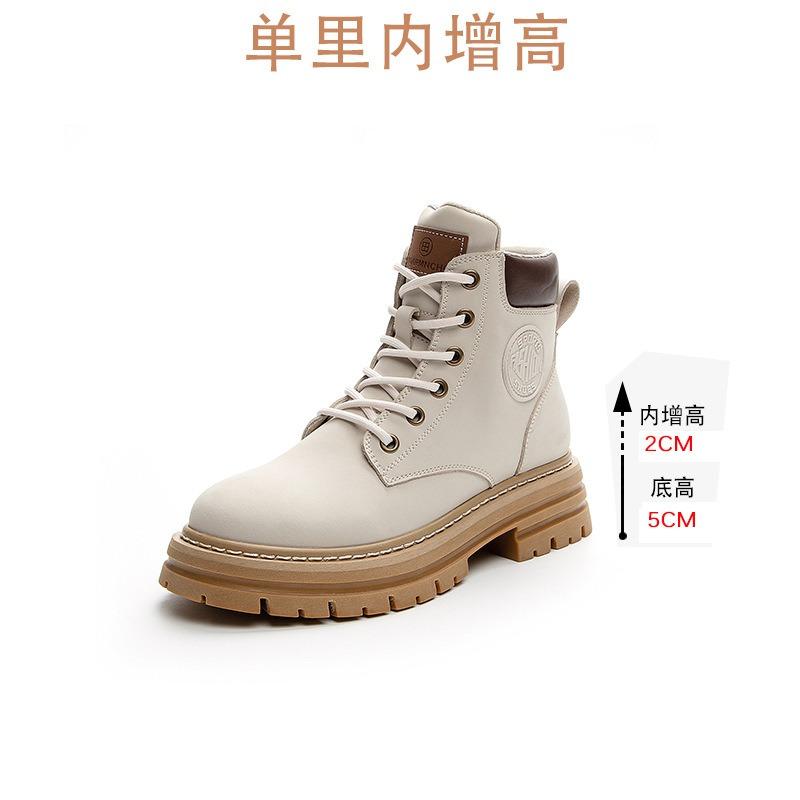 Inner heightening Martin boots women's autumn new leather British thick-soled rhubarb boots retro big head short boots
