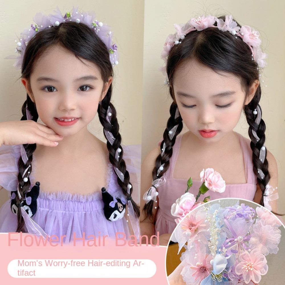 Elegant Children Flower Headband Sweet Floral Crown Hairband Temperament Hanfu Headdress Cosplay