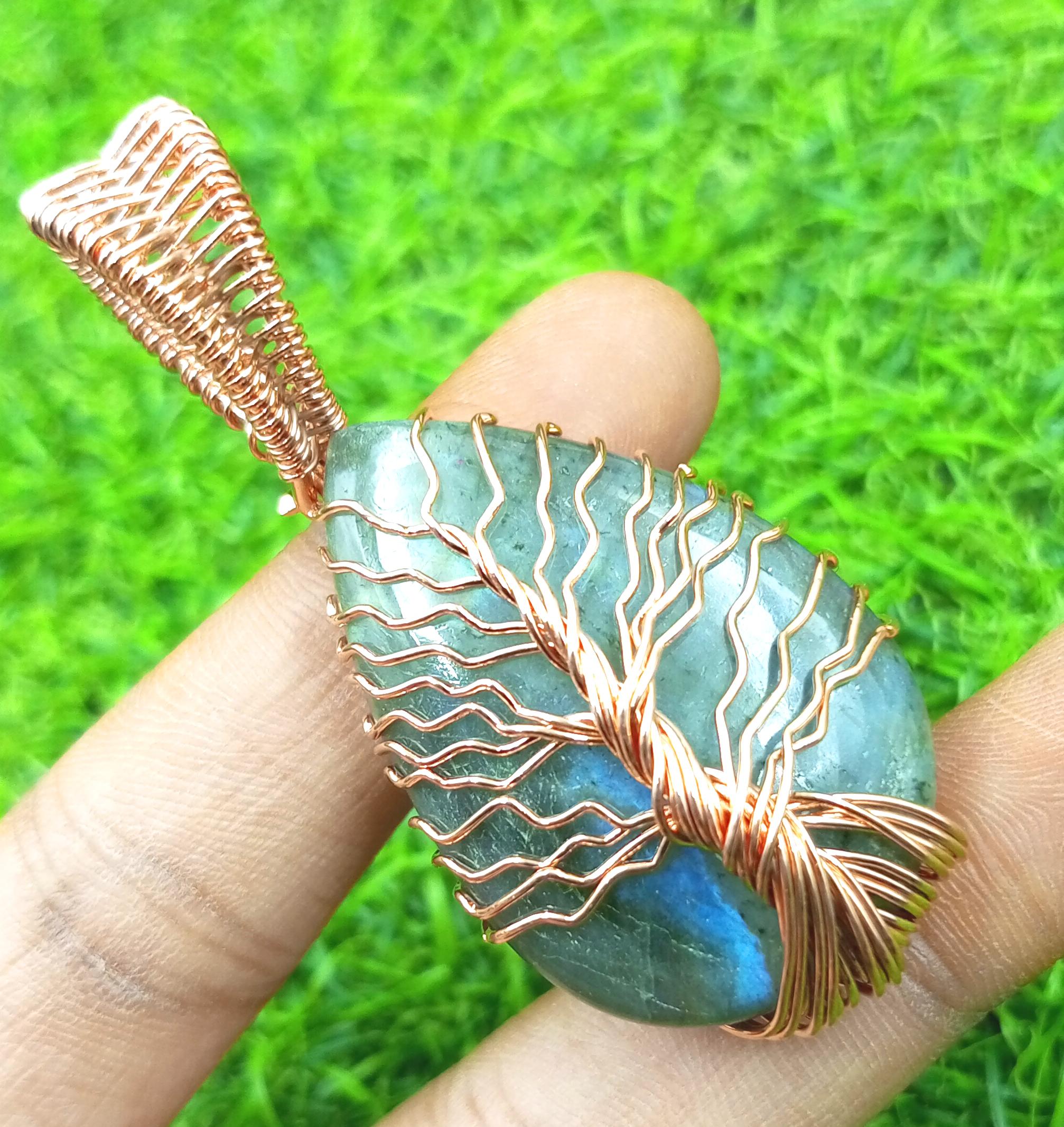 

Лабрадорит Драгоценный камень Медная проволока ручной работы Wrap Tree Of Life Подвеска Ювелирные изделия