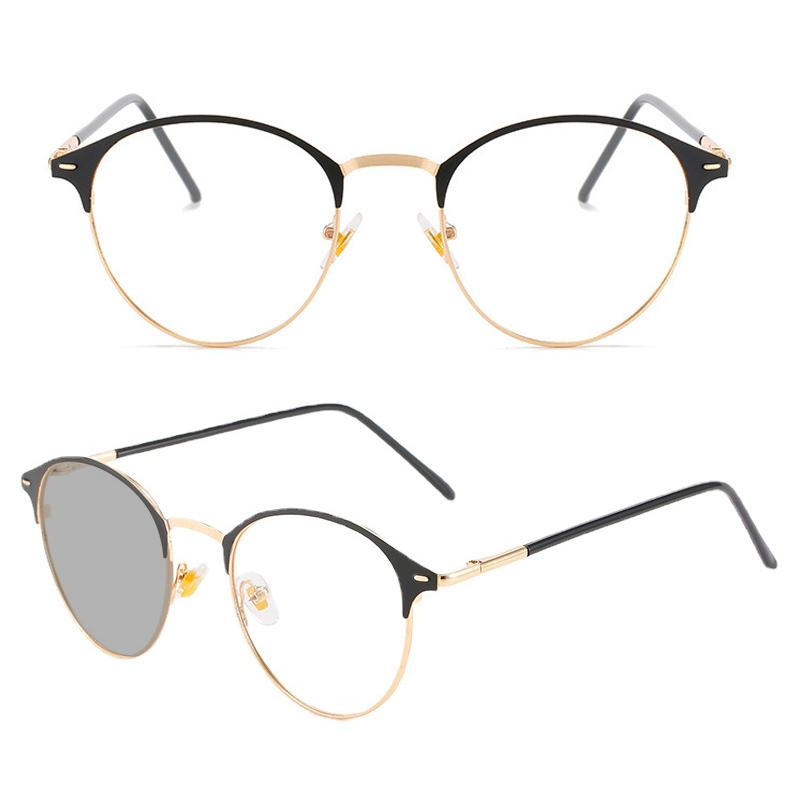 

Фотохромные Солнцезащитные Очки Ретро Круглые Очки Металлическая Оправа Меняющие Цвет Очки