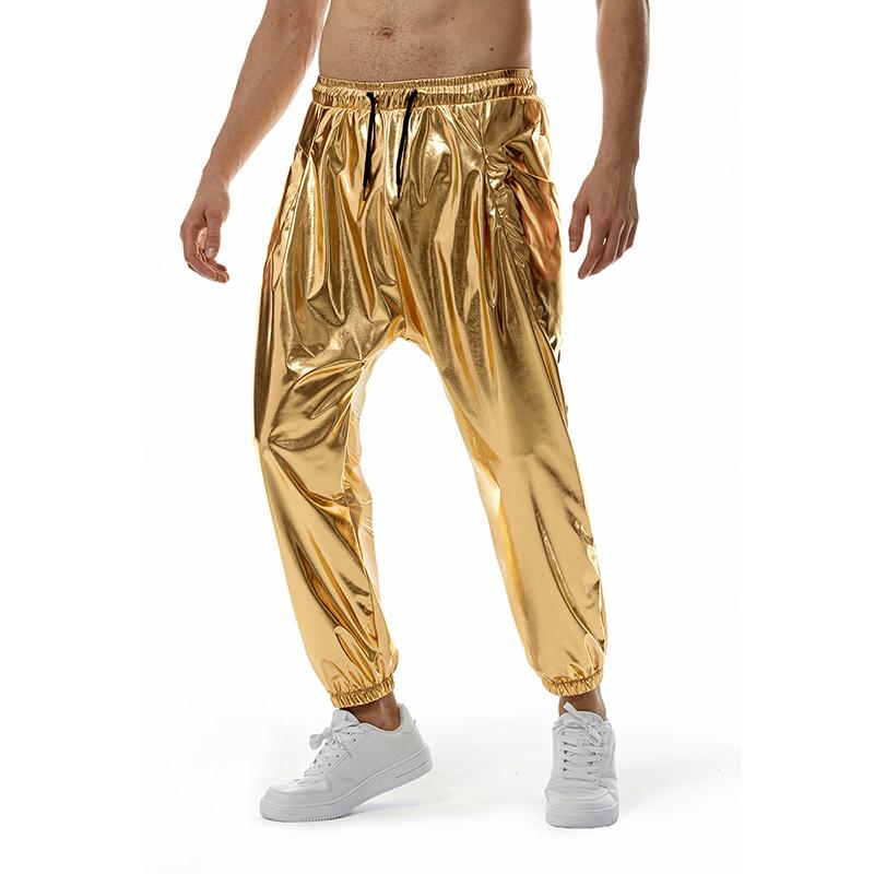 Módní Lesklé Zlaté Metalické Jogger Tepláky Hip Hop Ležérní Kapsy Cargo Kalhoty Disko Taneční Párty Festival Ples Streetwear