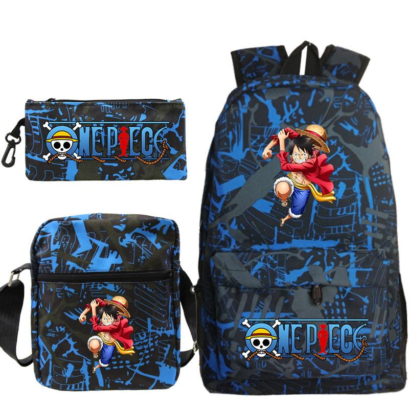 ONE PIECE Luffy Peripheral Student School Bag Three-piece Youth Backpack Shoulder Bag Pencil Case
