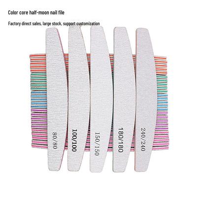 Gray Half-Moon Nail File - Double-Sided Colored Core Sanding Strip for Nail Art