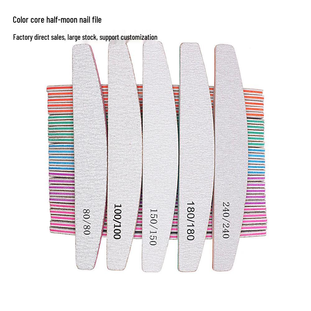 Gray Half-Moon Nail File - Double-Sided Colored Core Sanding Strip for Nail Art