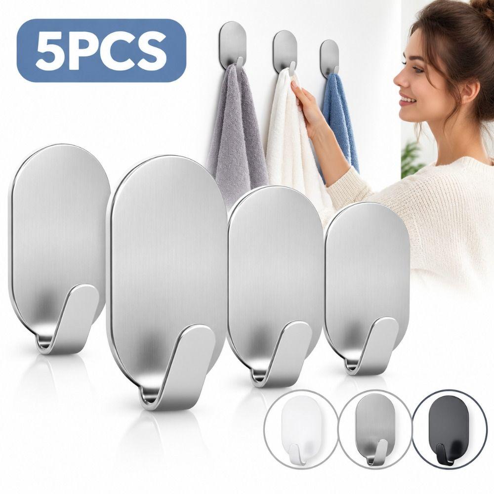5PCS No Drilling Sticky Wall Hooks Self Adhesive Wall Mounted Key Holder  Bathroom Accessories