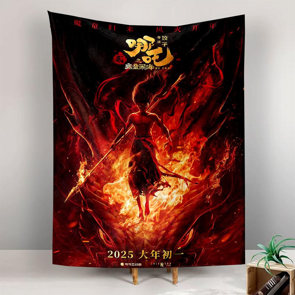 Nezha 2025 Tapestry Wall Hanging, Chinese Myth Movie Art, Epic Animation Wall Decor for Bedroom Dorm