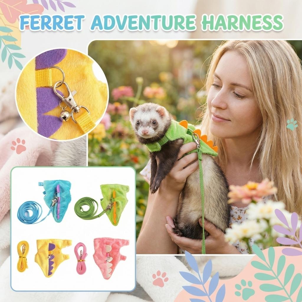 Adjustable Dinosaur-Shaped Small Pet  And Leash Set, Cute Plush Vest  With Bell For Ferrets, Rabbits, Guinea Pigs, Hamsters, Soft Breathable