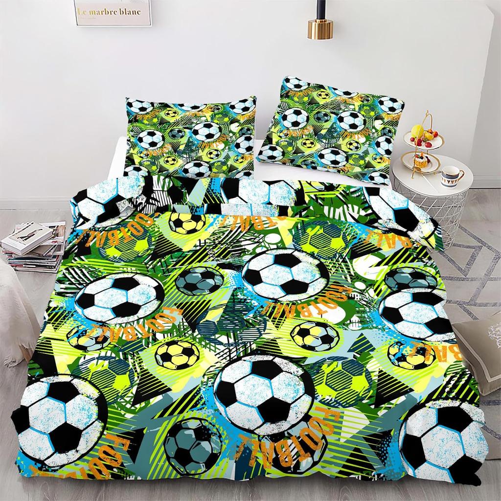 Boy'S Sports Duvet Cover Set, Football And Basketball Bedding Sets 2-Piece With Pillowcases Bedroom Decor For Adult Children