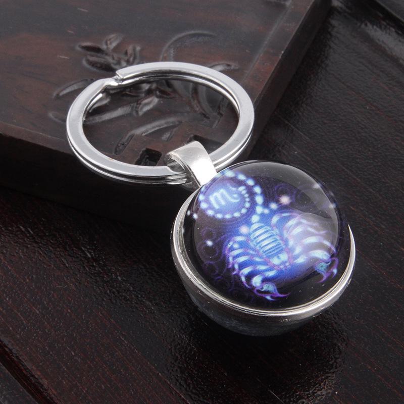 Luminous Scorpio Virgo Crystal Keychain: Double-Sided Glass Pendant Metal Keyring