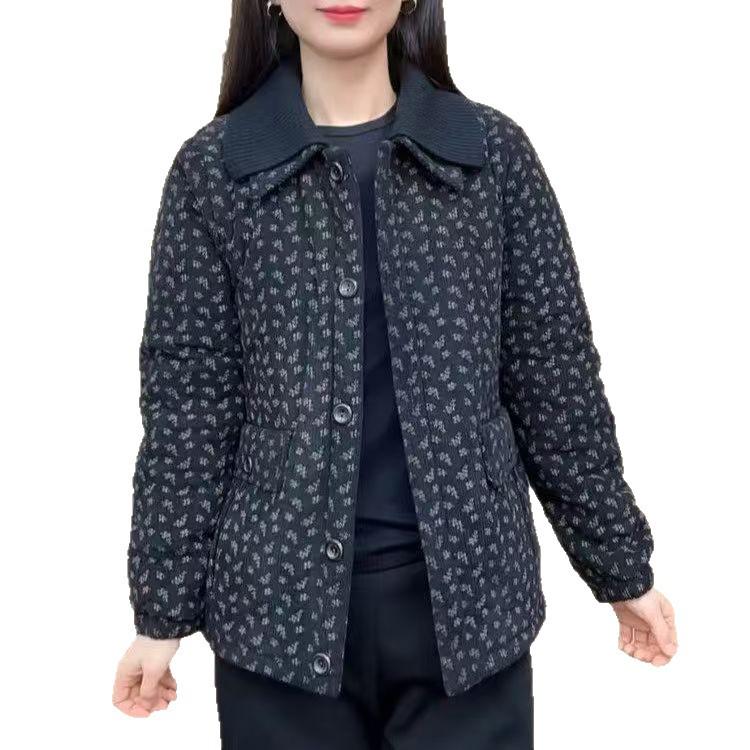Winter 2025 Lässige warme Baumwolljacke mit Samt-Verstärkung für stilvolle Frauen mittleren Alters - Vielseitiges, lockeres und verdicktes Design