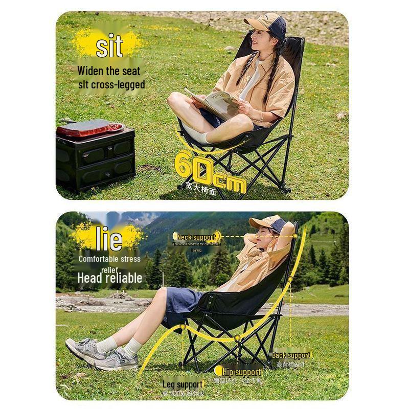 Extra Thick Outdoor Moon Chair: Portable Recliner & Fishing Stool