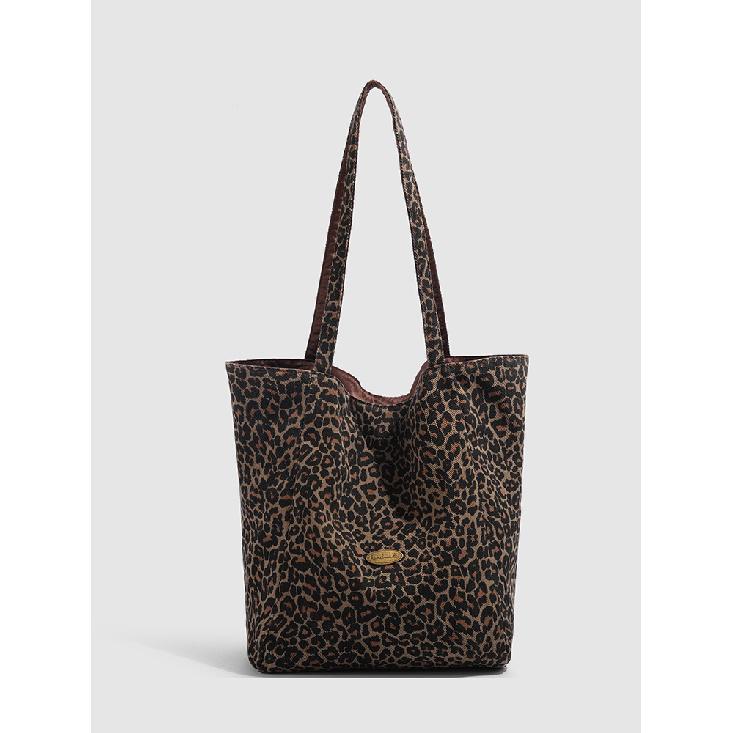 

Leopard Print Double-Sided Canvas Bag 2025 New Fashion Tote Bag Large Capacity Lazy Style Versatile Shoulder Handbag леопард друку кольору