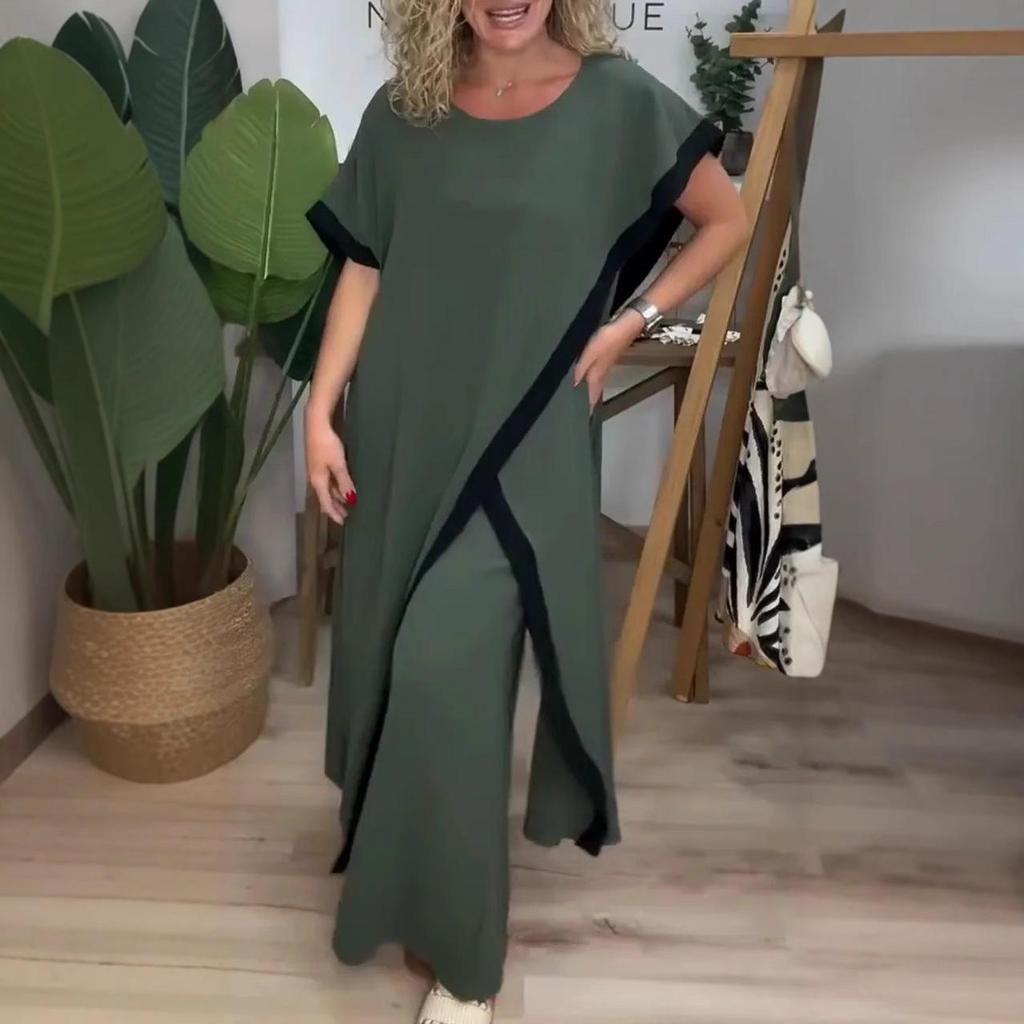 2025 Plus Size Colorblock Patchwork Long Dress Set - Cross-border Fashion