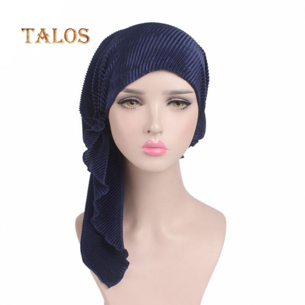 Модная женская длинная тюрбанная шапка с морщинами — фото 8