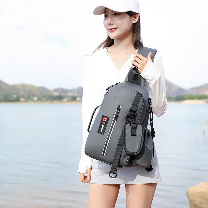 Multi-Compartment Fishing Tackle Bag With Waterproof PVC Construction Adjustable Shoulder Strap Spinning Rods Lures Lines