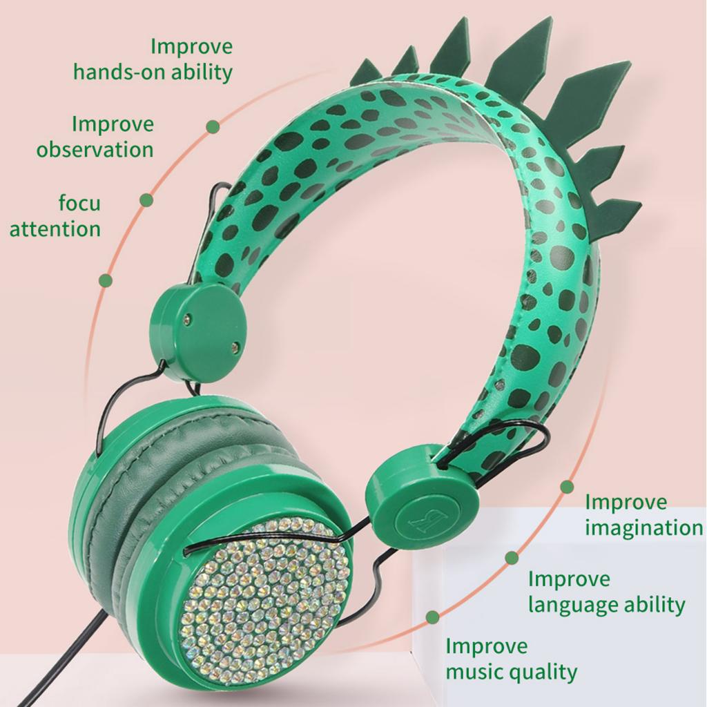 Cute Dinosaur Cartoon Kids Boys Wired Headphone Headset With Microphone