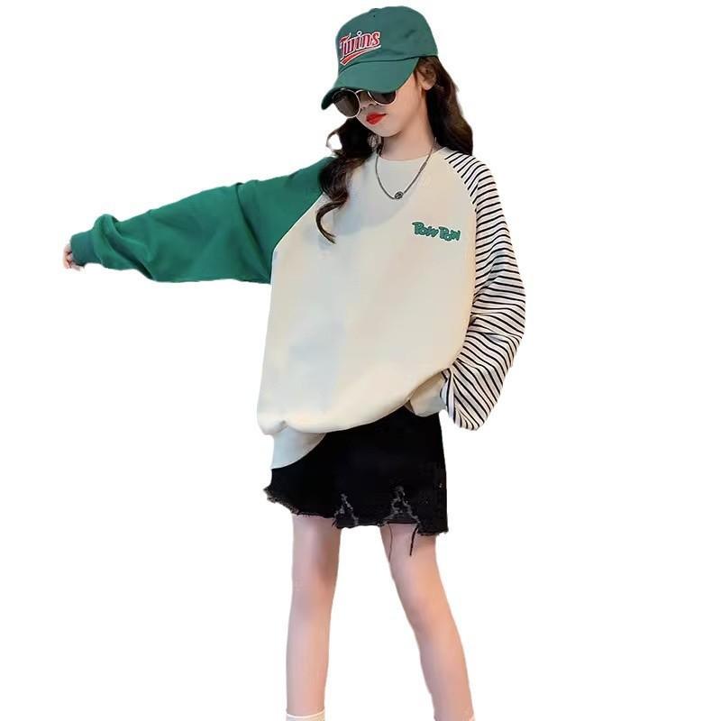 Girls Spring Autumn Fashionable Mid Length Hoodie Big Kids Casual Base Shirt Trendy Top